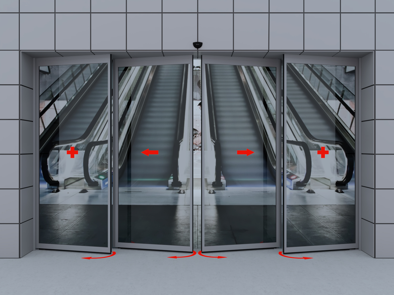 Двустворчатая дверь «антипаника» (две подвижные и две неподвижные створки с функцией распахивания).